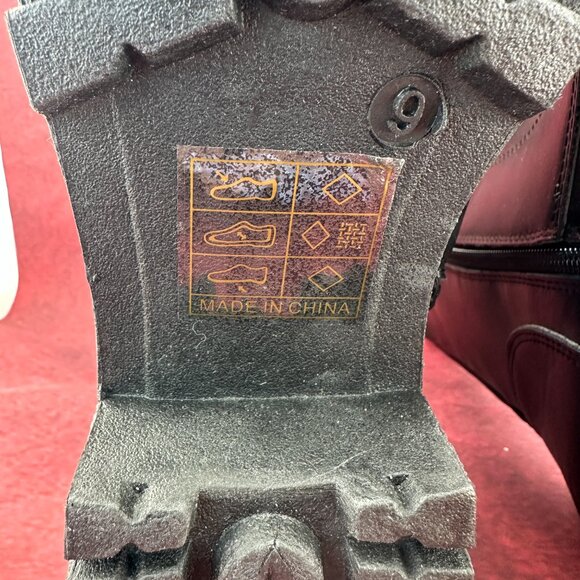 SHELN COMBAT BOOTS LUG SOLE BLACK, MID-CALF, LACE-UP, ZIPPER, BLOCK HEEL, SIZE 9 - Picture 10 of 11